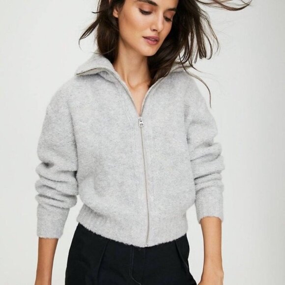 WILFRED Marilyn Sweater Alpaca Dove Light Grey Wool Aritzia Full Zip xxs - Picture 1 of 7